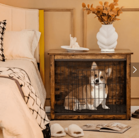 Wooden Dog Crate Furniture with Tray and Double Door