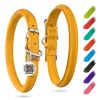 Yellow Ultra Soft Rolled Leather Dog Collar for Small Dogs 8-10 inch Neck Soft Padded Collar